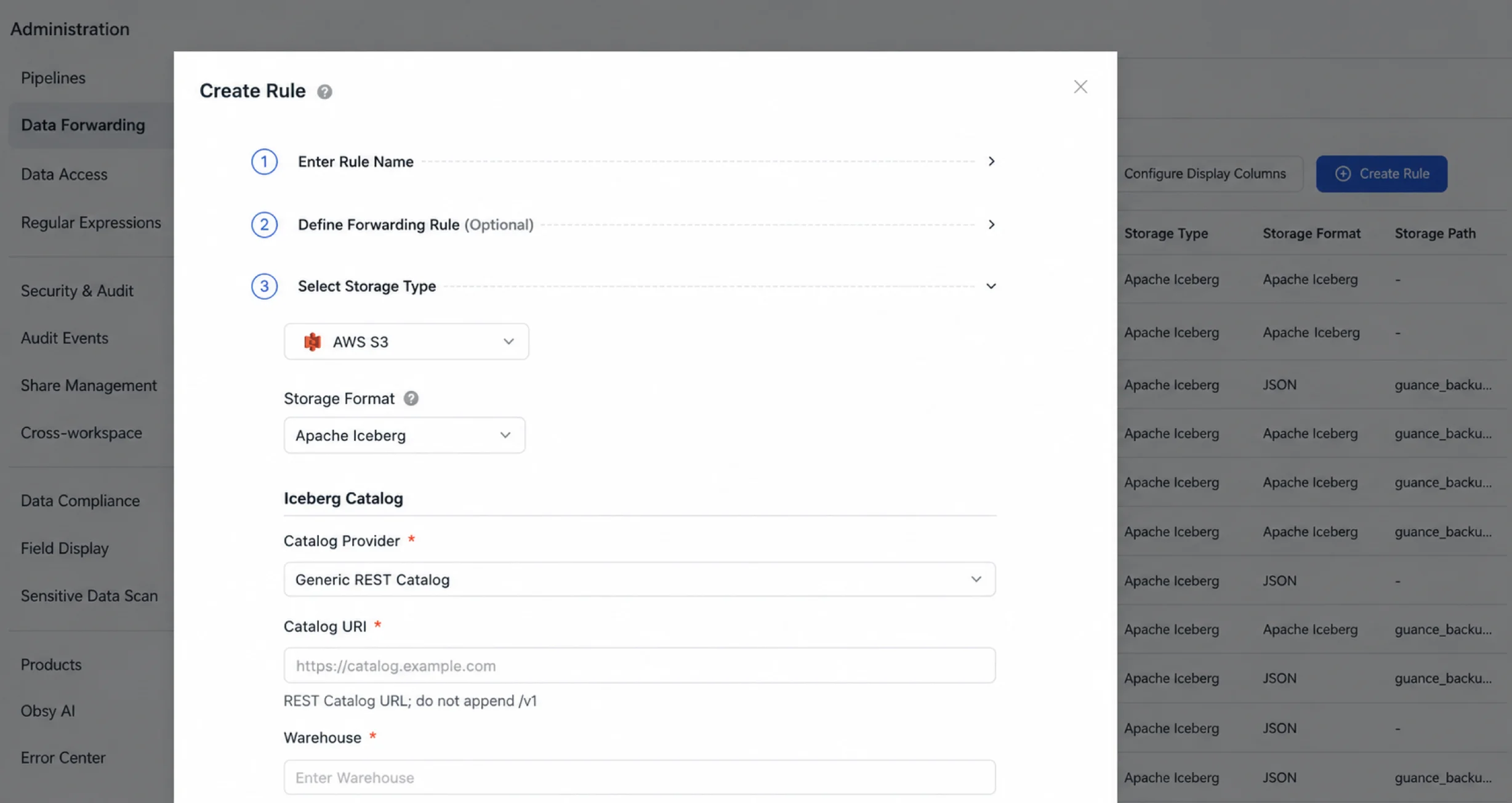 Apache Iceberg storage format for AWS S3 archiving in TrueWatch