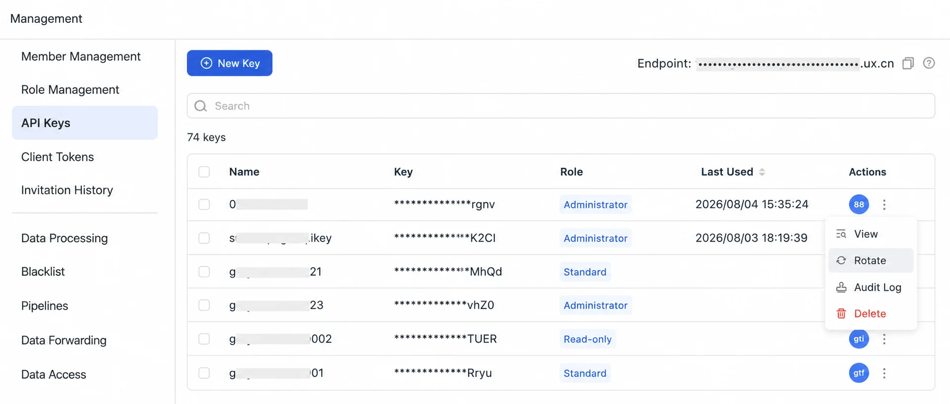 TrueWatch API Key rotation option