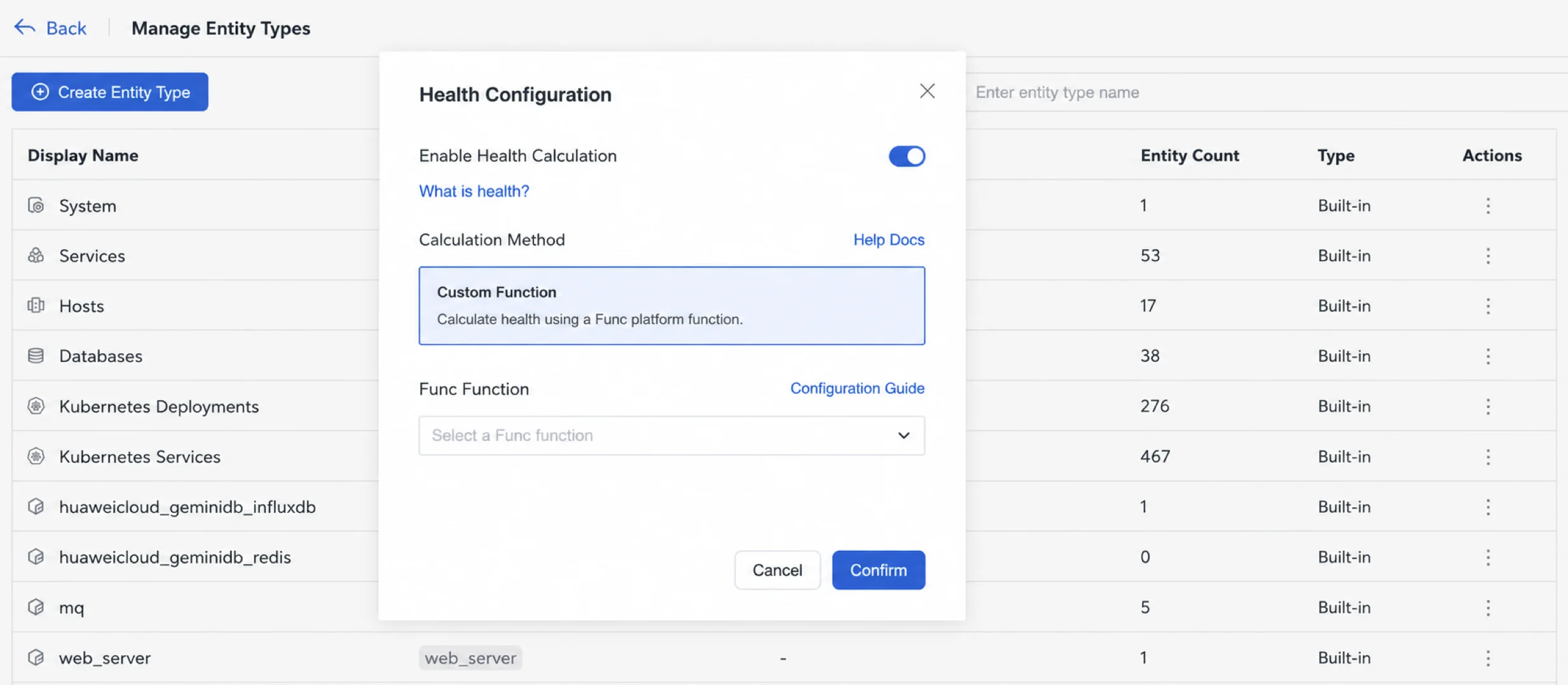 Custom entity health calculation with Func in TrueWatch Unified Catalog