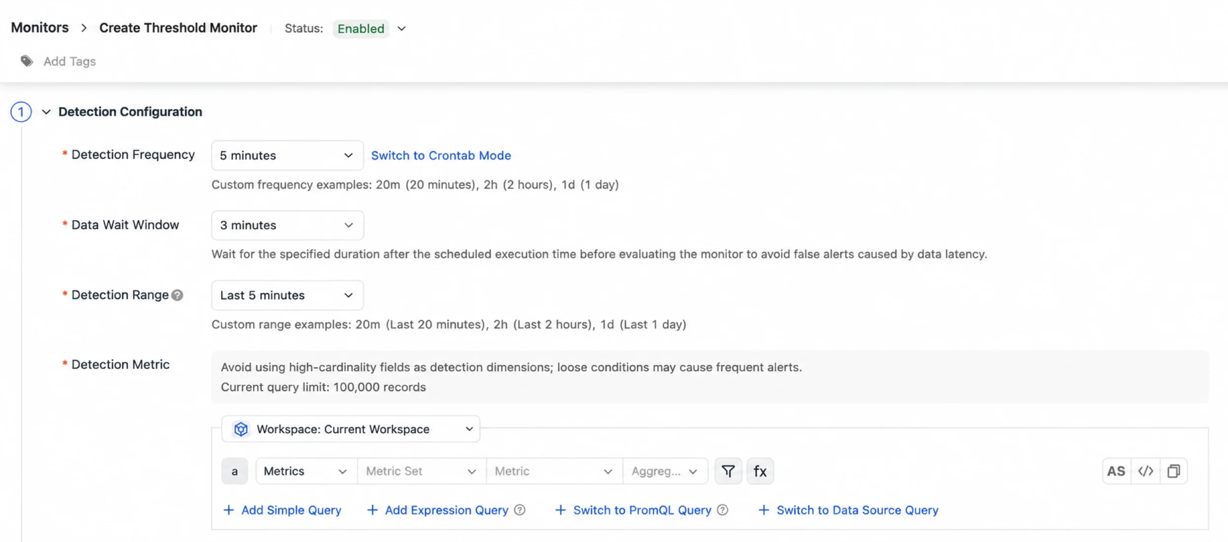 Data wait window configuration for TrueWatch monitors