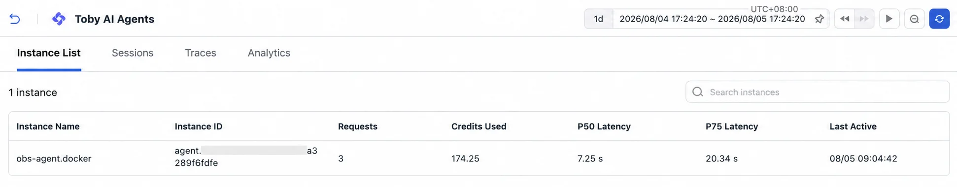Unified Agent Monitoring navigation for instances, sessions, traces, and analysis dashboards