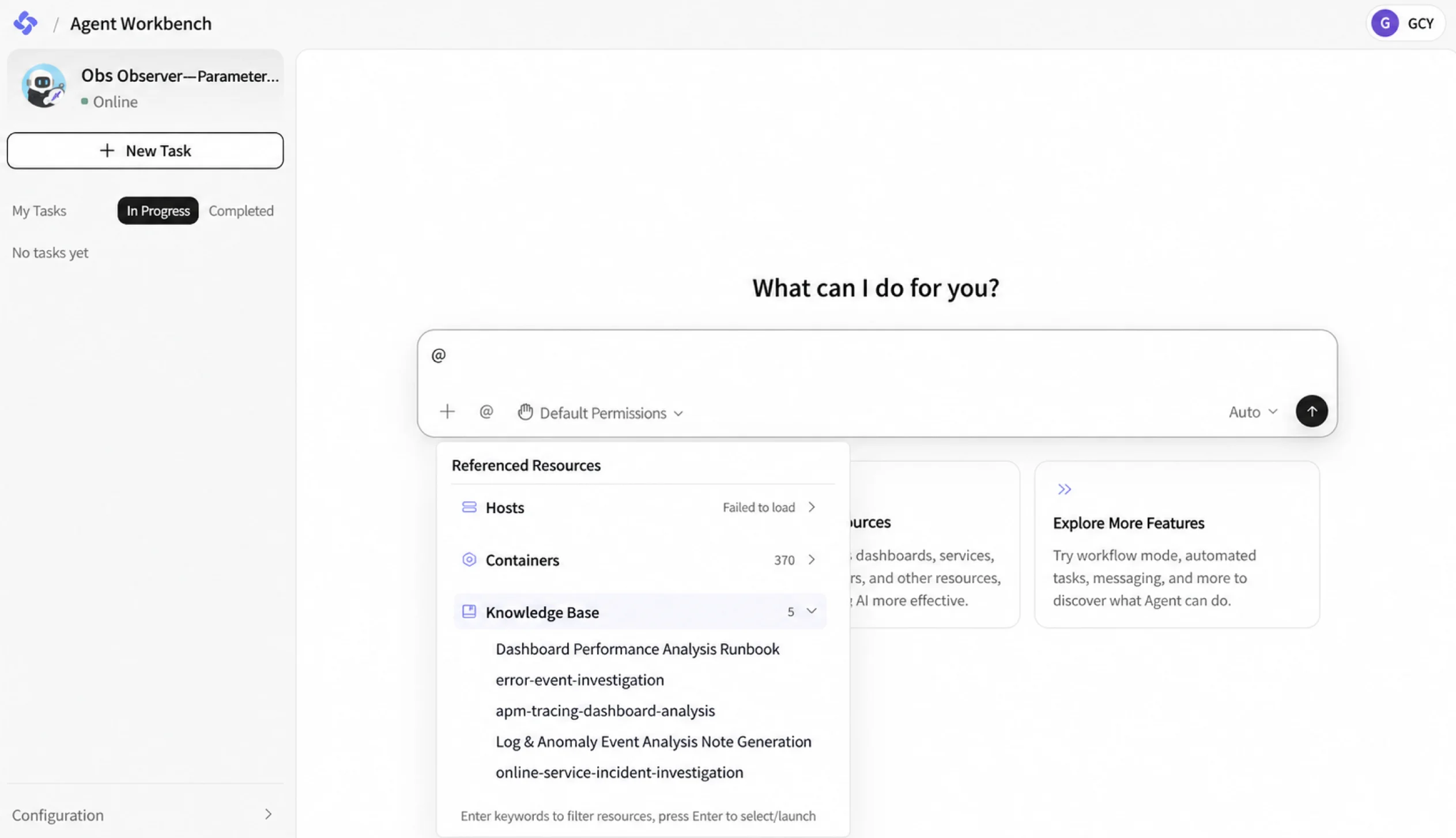 Referencing a knowledge base from the task resource list