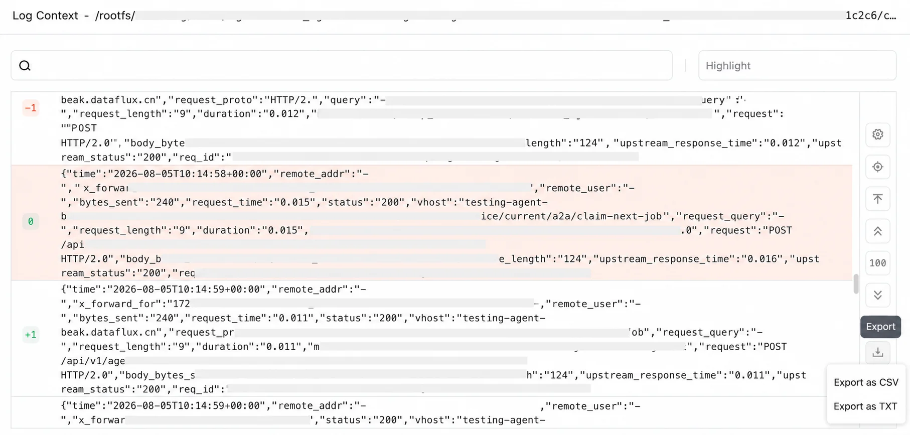 TrueWatch log context export supports up to 1 million records