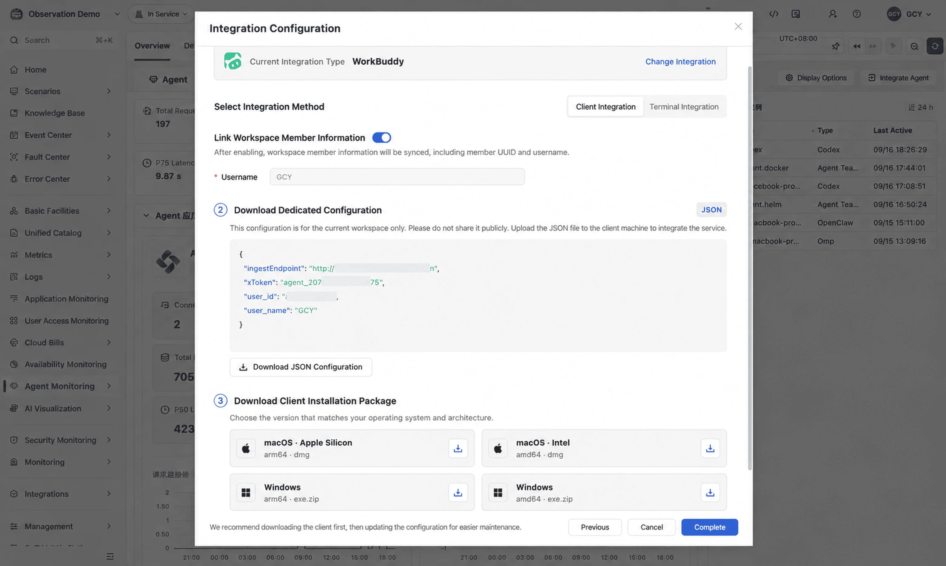 Agent Meter client showing detailed WorkBuddy agent consumption data