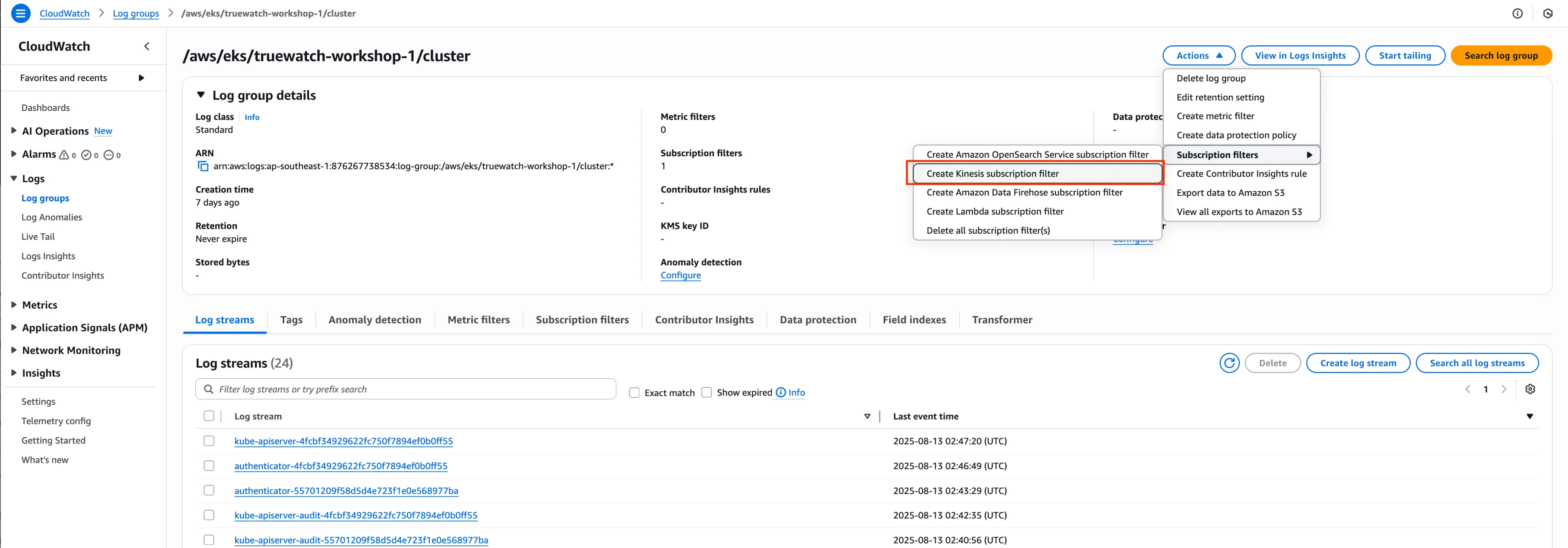 CloudWatch Create Kinesis Subscription Filter 1.png