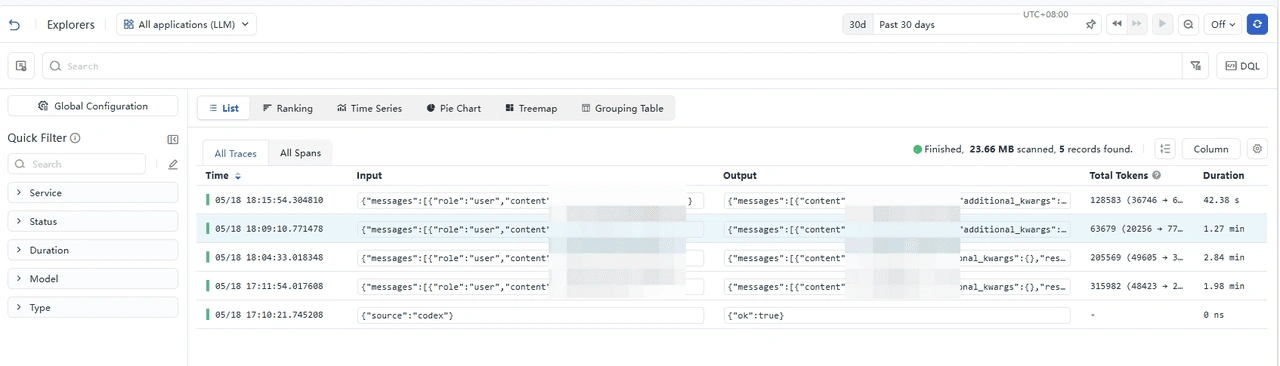 LLM tracing and prompt monitoring across call history
